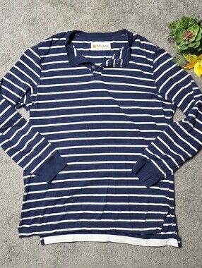 Mollusk Surf Style Striped Long Sleeve Shirt Navy Blue Men's Size XL